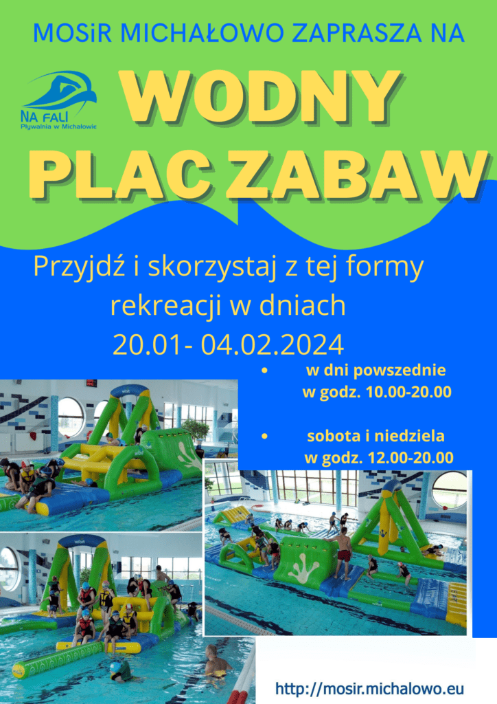Plakat z informacją o wodnym placu zabaw