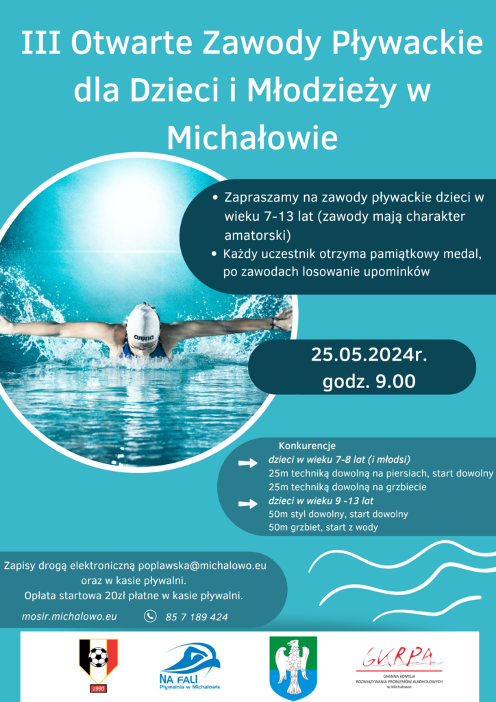 plakat z informacją o zawodach pływackich